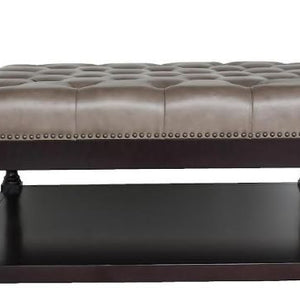 Dark Grey and Dark Brown Tufted Leather Coffee Table 34.5"