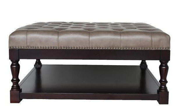 Dark Grey and Dark Brown Tufted Leather Coffee Table 34.5"