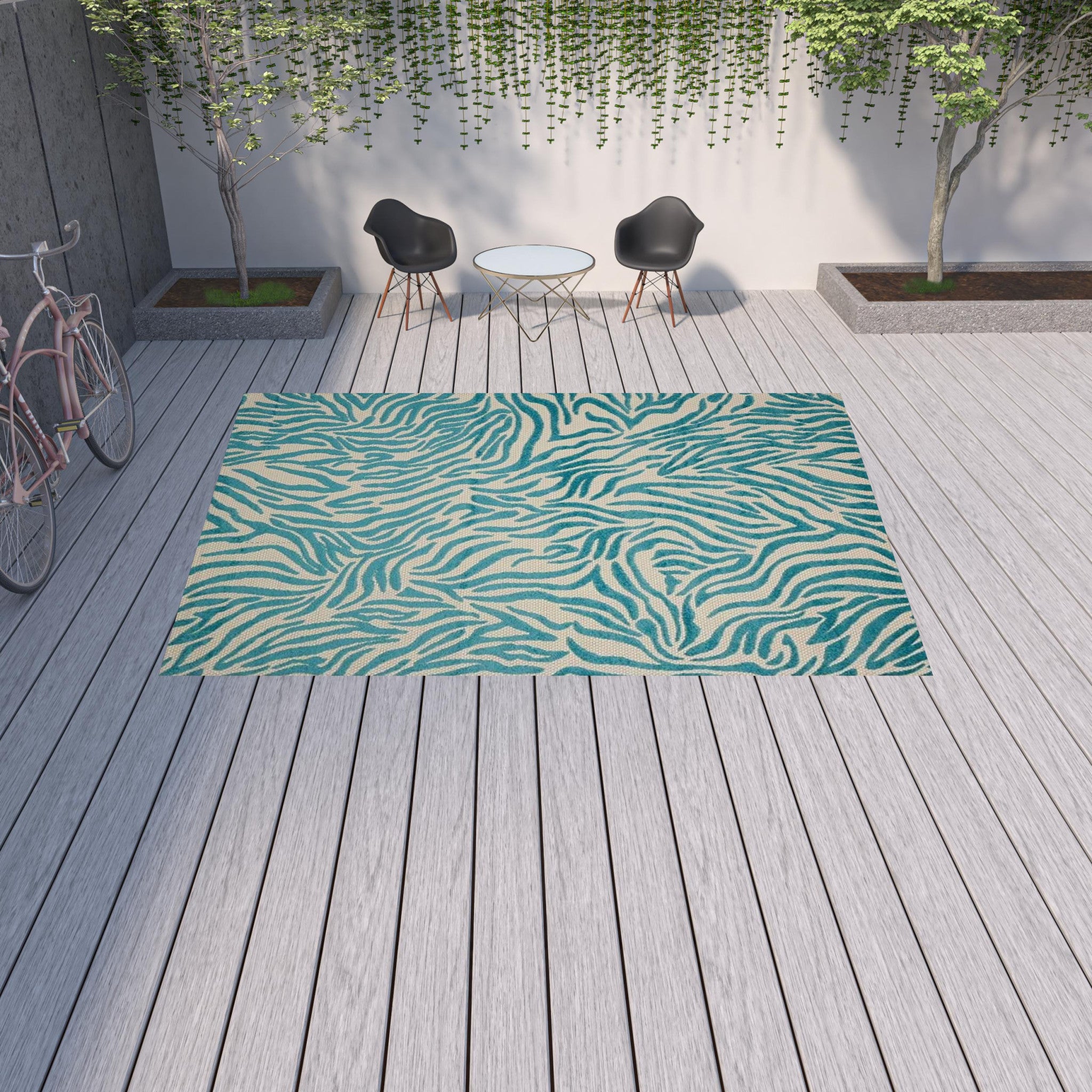 10' X 13' Blue Abstract Non Skid Indoor Outdoor Area Rug