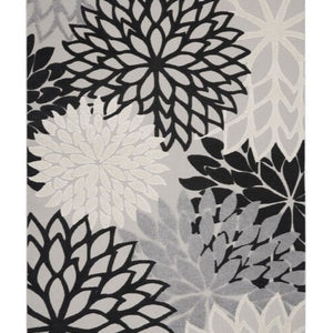12' X 15' Black And White Floral Non Skid Indoor Outdoor Area Rug