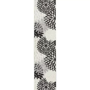 2' X 10' Black And White Floral Non Skid Indoor Outdoor Runner Rug