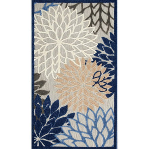 3' X 5' Blue Floral Non Skid Indoor Outdoor Area Rug