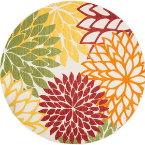 8' X 8' Red Round Floral Non Skid Indoor Outdoor Area Rug