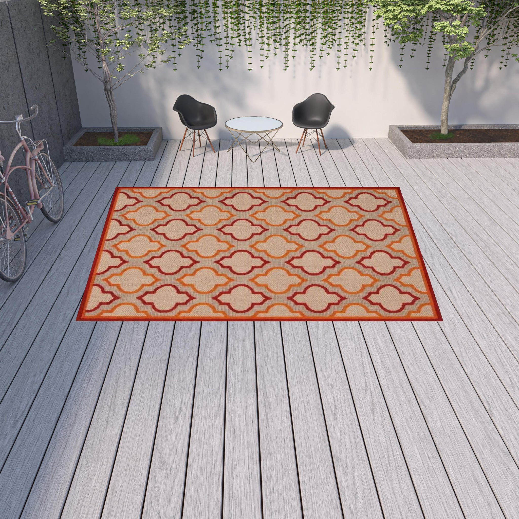 10' X 13' Red Ikat Non Skid Indoor Outdoor Area Rug