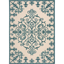 10' X 13' Aqua Damask Non Skid Indoor Outdoor Area Rug