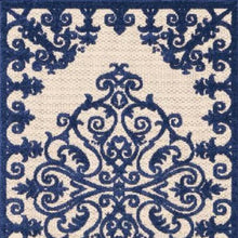 10' X 13' Navy Damask Non Skid Indoor Outdoor Area Rug