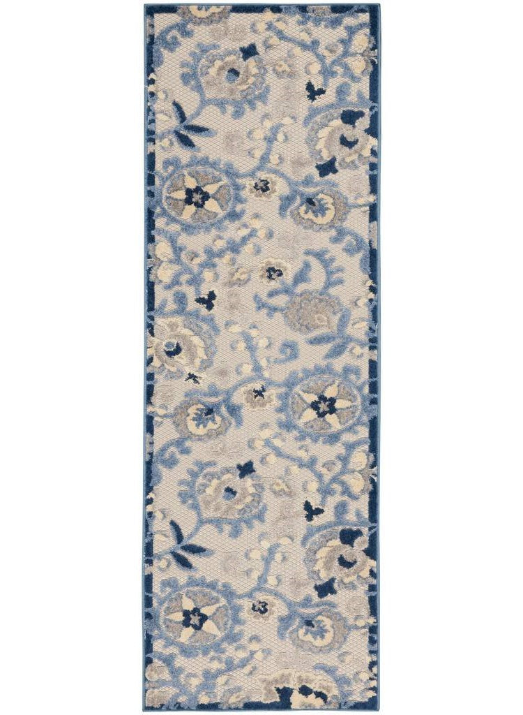 2' X 6' Blue And Grey Toile Non Skid Indoor Outdoor Runner Rug