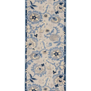 2' X 6' Blue And Grey Toile Non Skid Indoor Outdoor Runner Rug