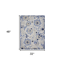 3' X 4' Blue And Grey Toile Non Skid Indoor Outdoor Area Rug