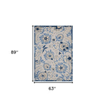 5' X 7' Blue And Grey Toile Non Skid Indoor Outdoor Area Rug