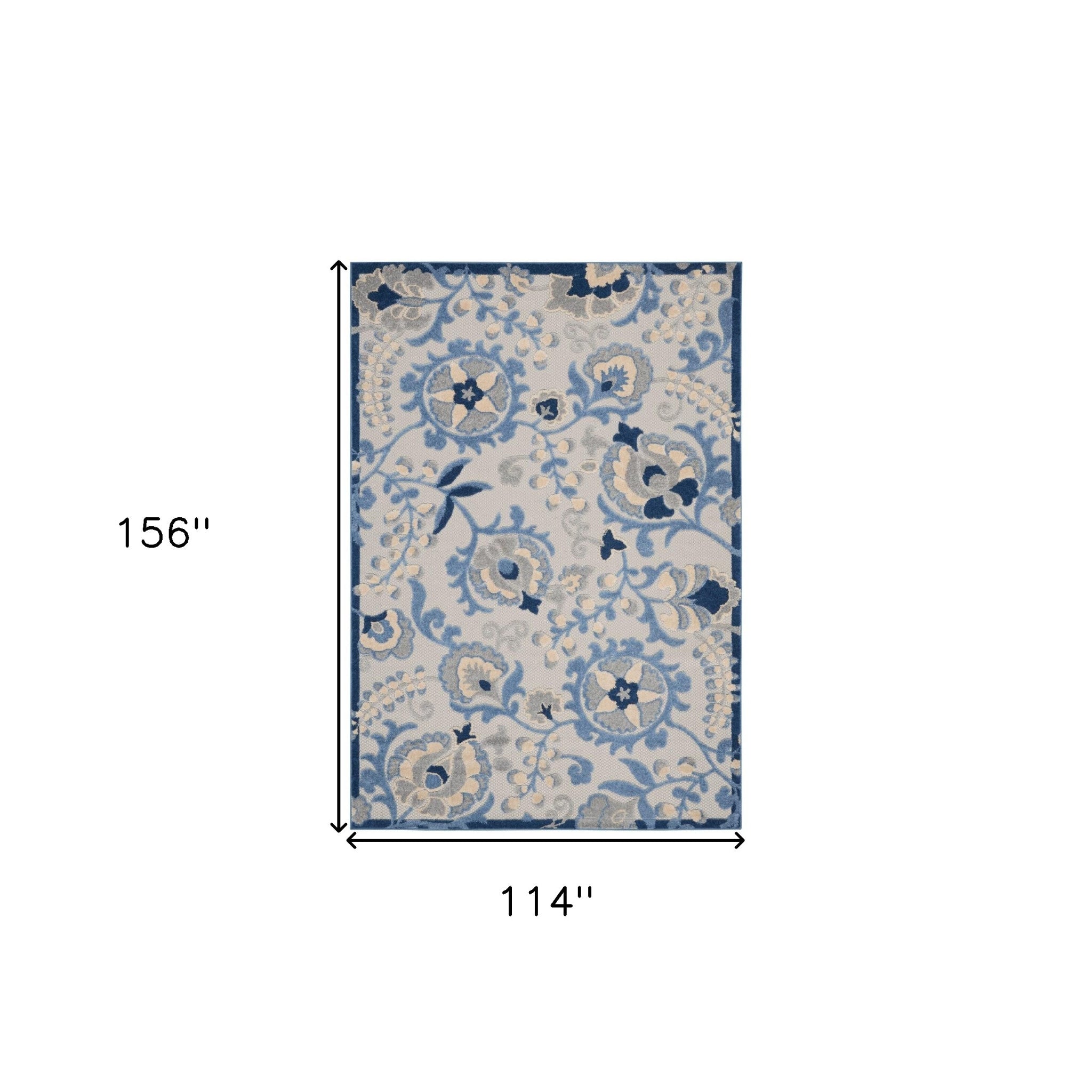 10' X 13' Blue And Grey Toile Non Skid Indoor Outdoor Area Rug