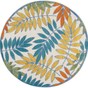 4' X 4' Ivory Round Floral Non Skid Indoor Outdoor Area Rug