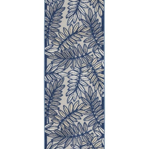 2' X 6' Ivory And Navy Floral Non Skid Indoor Outdoor Runner Rug