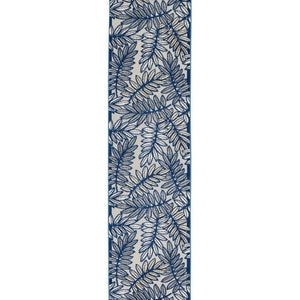 2' X 12' Ivory And Navy Floral Non Skid Indoor Outdoor Runner Rug