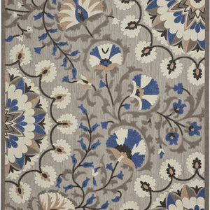 10' X 13' Grey Floral Non Skid Indoor Outdoor Area Rug