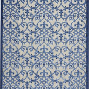 10' X 13' Grey And Blue Damask Non Skid Indoor Outdoor Area Rug
