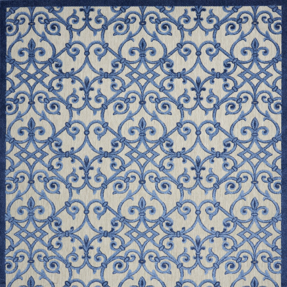 10' X 13' Grey And Blue Damask Non Skid Indoor Outdoor Area Rug
