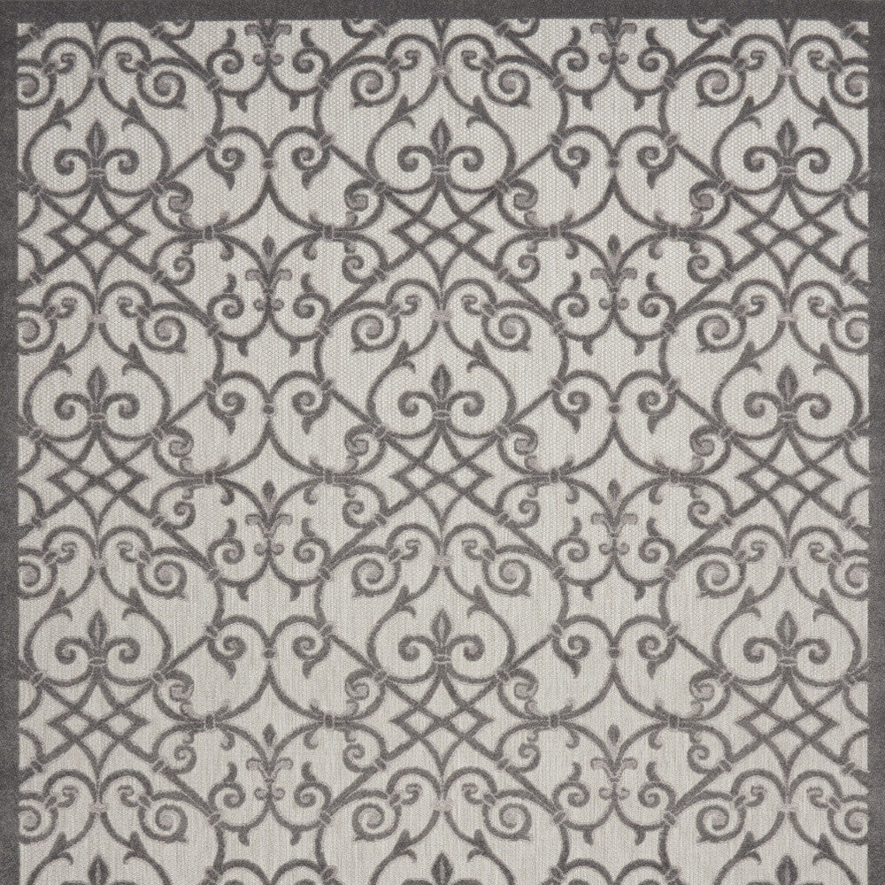 10' X 13' Grey And Charcoal Damask Non Skid Indoor Outdoor Area Rug