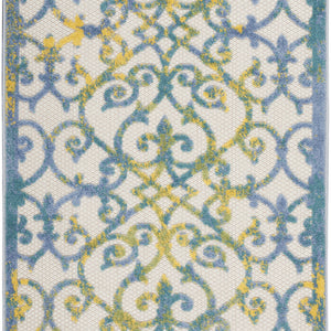 3' X 4' Ivory And Blue Damask Non Skid Indoor Outdoor Area Rug