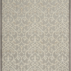 10' X 13' Natural Damask Non Skid Indoor Outdoor Area Rug