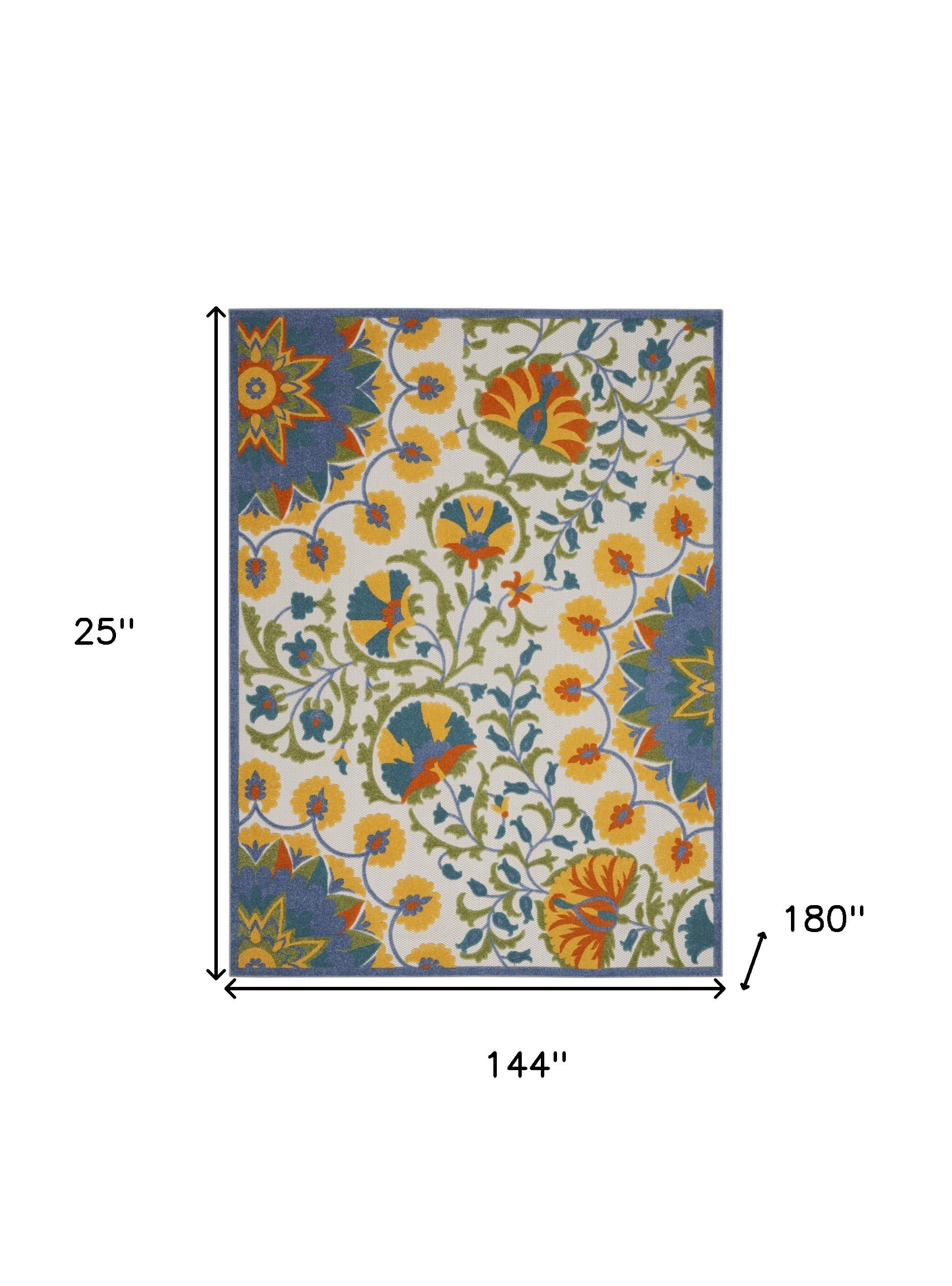 12' X 15' Blue Yellow And White Toile Non Skid Indoor Outdoor Area Rug