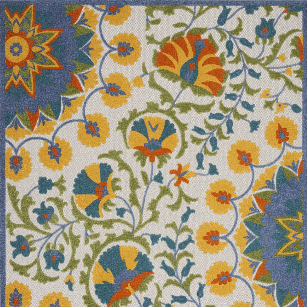12' X 15' Blue Yellow And White Toile Non Skid Indoor Outdoor Area Rug