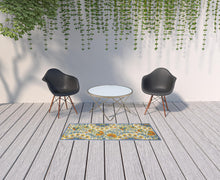 2' X 6' Blue Yellow And White Toile Non Skid Indoor Outdoor Runner Rug