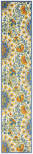 2' X 12' Blue Yellow And White Toile Non Skid Indoor Outdoor Runner Rug