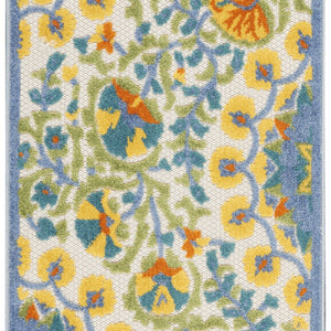 2' X 12' Blue Yellow And White Toile Non Skid Indoor Outdoor Runner Rug