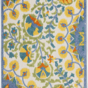 3' X 4' Yellow And Teal Toile Non Skid Indoor Outdoor Area Rug