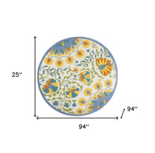 8' X 8' Blue Yellow And White Round Toile Non Skid Indoor Outdoor Area Rug