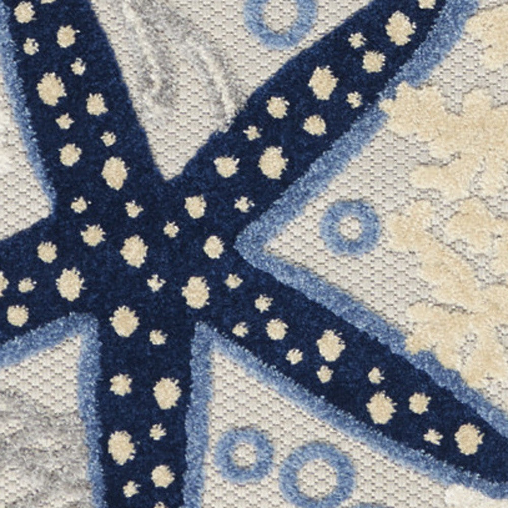 2' X 10' Blue And Grey Animal Print Non Skid Runner Rug