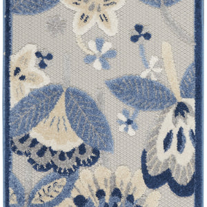 2' X 8' Blue And Grey Floral Non Skid Indoor Outdoor Runner Rug