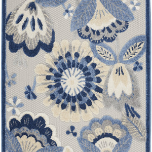 3' X 4' Blue And Grey Floral Non Skid Indoor Outdoor Area Rug