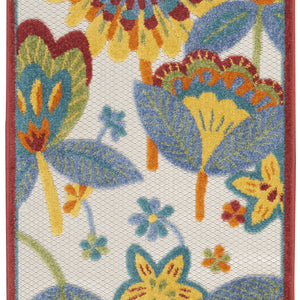 2' X 6' Yellow And Teal Floral Non Skid Indoor Outdoor Runner Rug