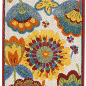 2' X 10' White Yellow And Blue Floral Non Skid Indoor Outdoor Runner Rug