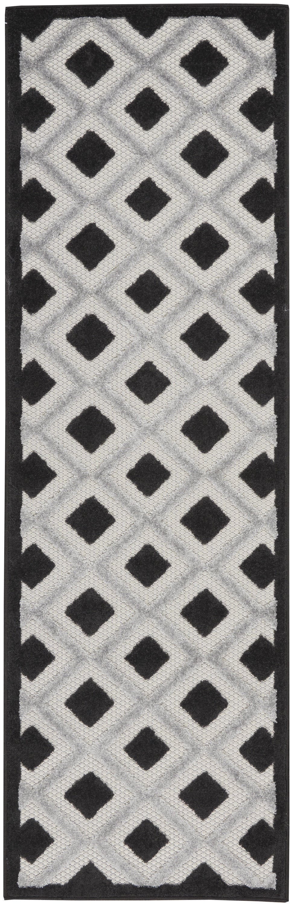 Black And White Gingham Non Skid Indoor Outdoor Runner Rug - 2' X 8'