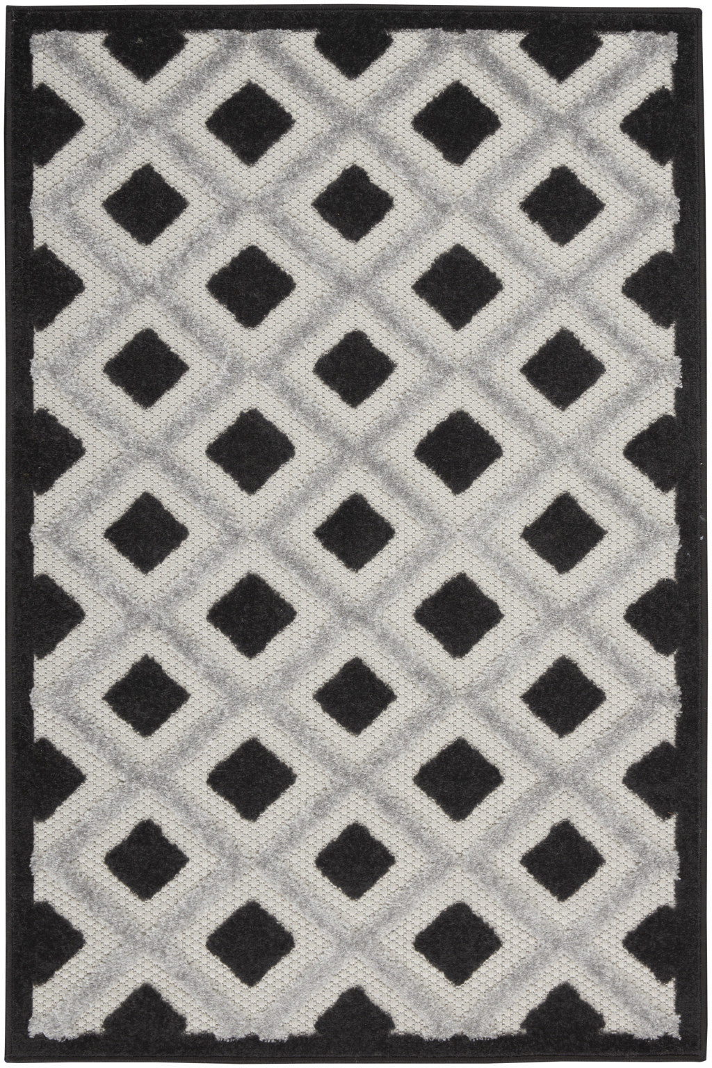 3' X 4' Black And White Gingham Non Skid Indoor Outdoor Area Rug