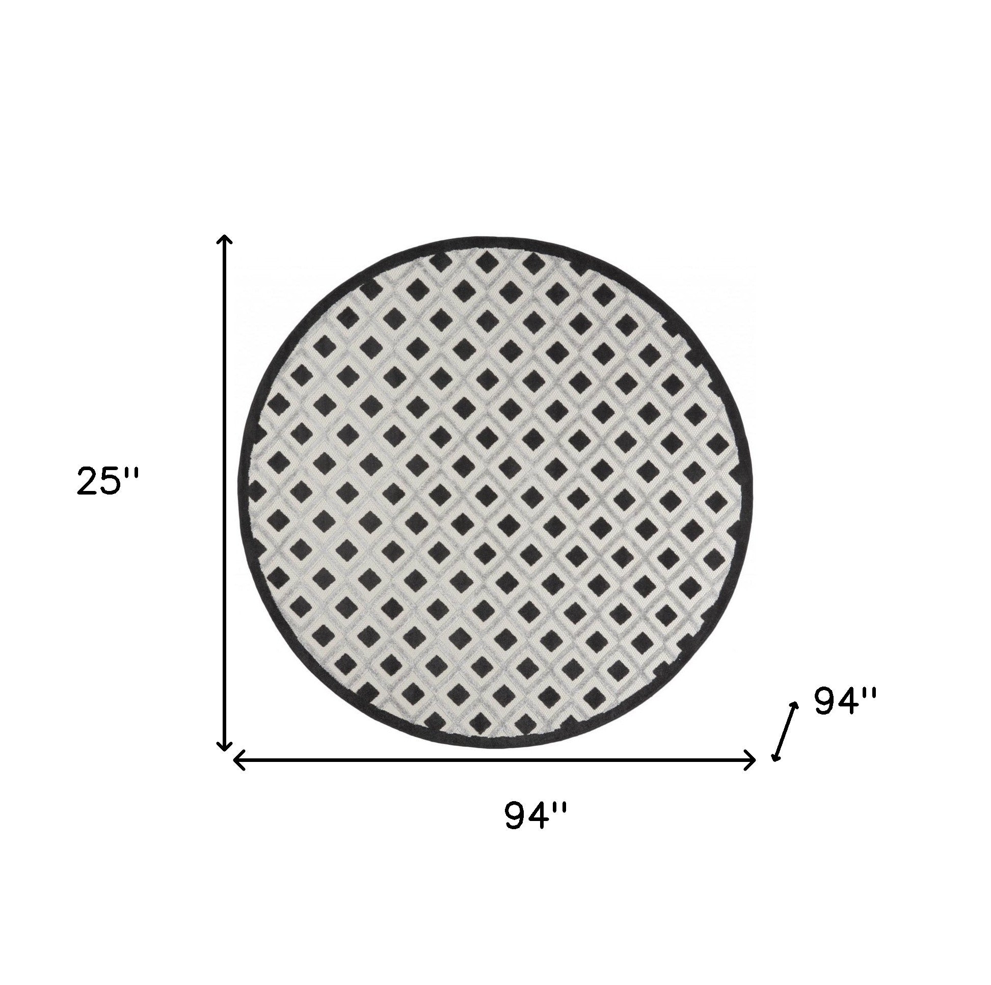 Black And White Round Gingham Non Skid Indoor Outdoor Area Rug - 8' x 8'