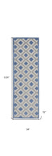 Blue And Grey Gingham Non Skid Indoor Outdoor Runner Rug - 2' X 6'