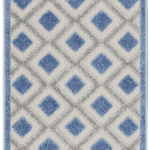 Blue And Grey Gingham Non Skid Indoor Outdoor Runner Rug - 2' X 10'