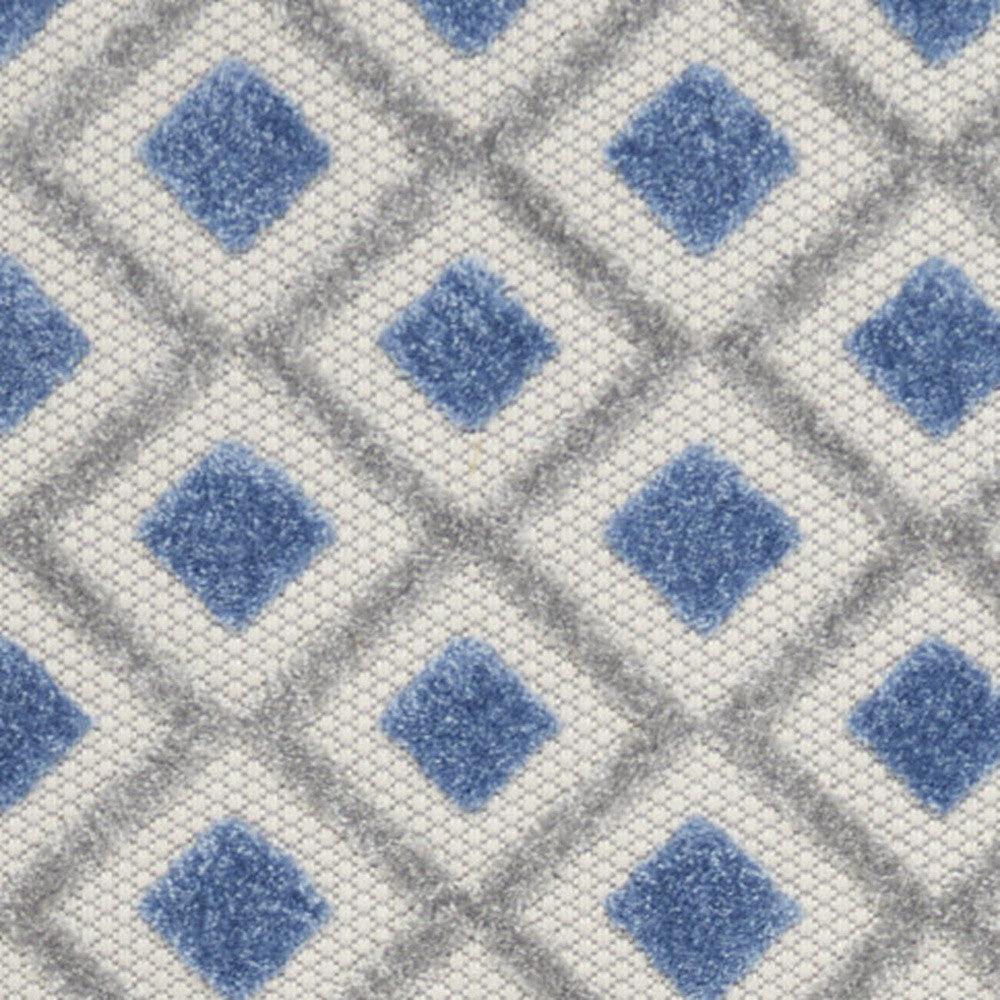 Blue And Grey Gingham Non Skid Indoor Outdoor Runner Rug - 2' X 10'