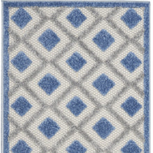 Blue And Grey Gingham Non Skid Indoor Outdoor Runner Rug - 2' X 10'