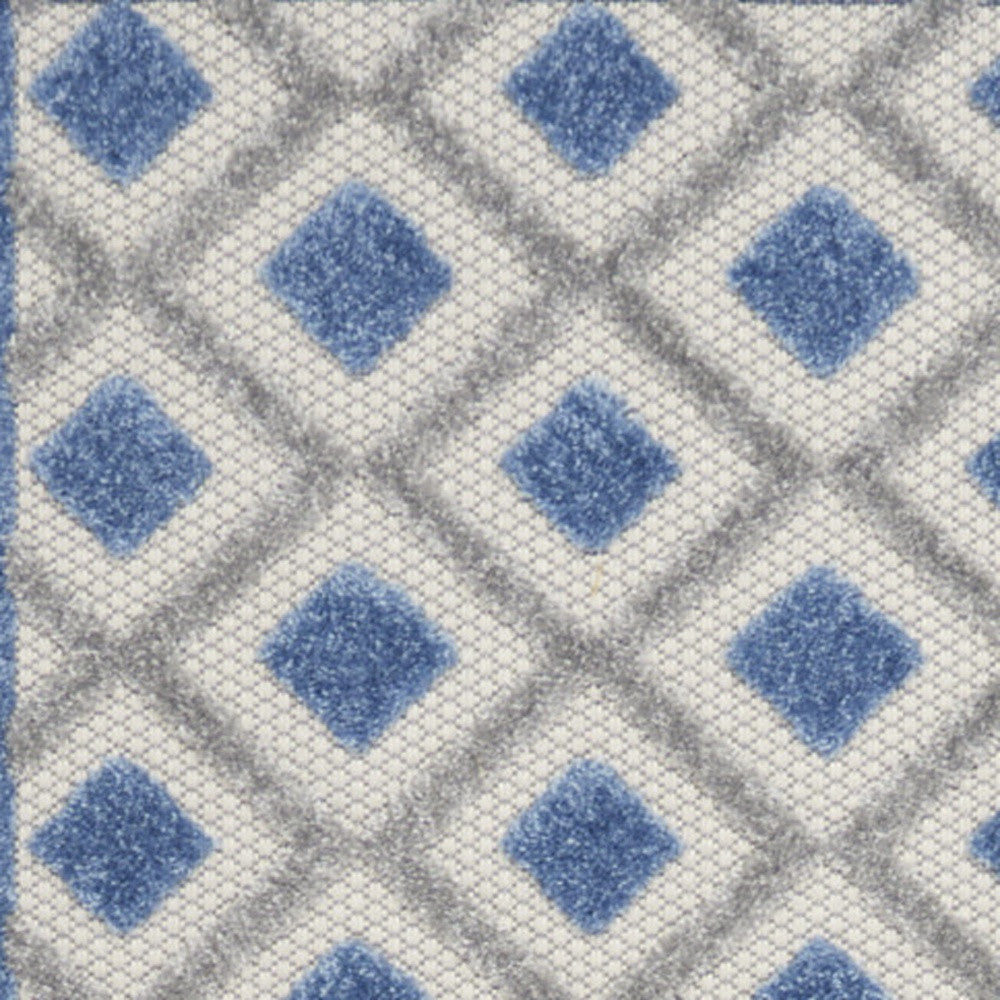 Blue And Grey Gingham Non Skid Indoor Outdoor Runner Rug - 2' X 12'