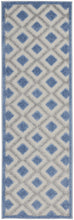 Blue And Grey Gingham Non Skid Indoor Outdoor Runner Rug - 2' X 8'