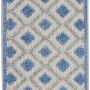 Blue And Grey Gingham Non Skid Indoor Outdoor Runner Rug - 2' X 8'