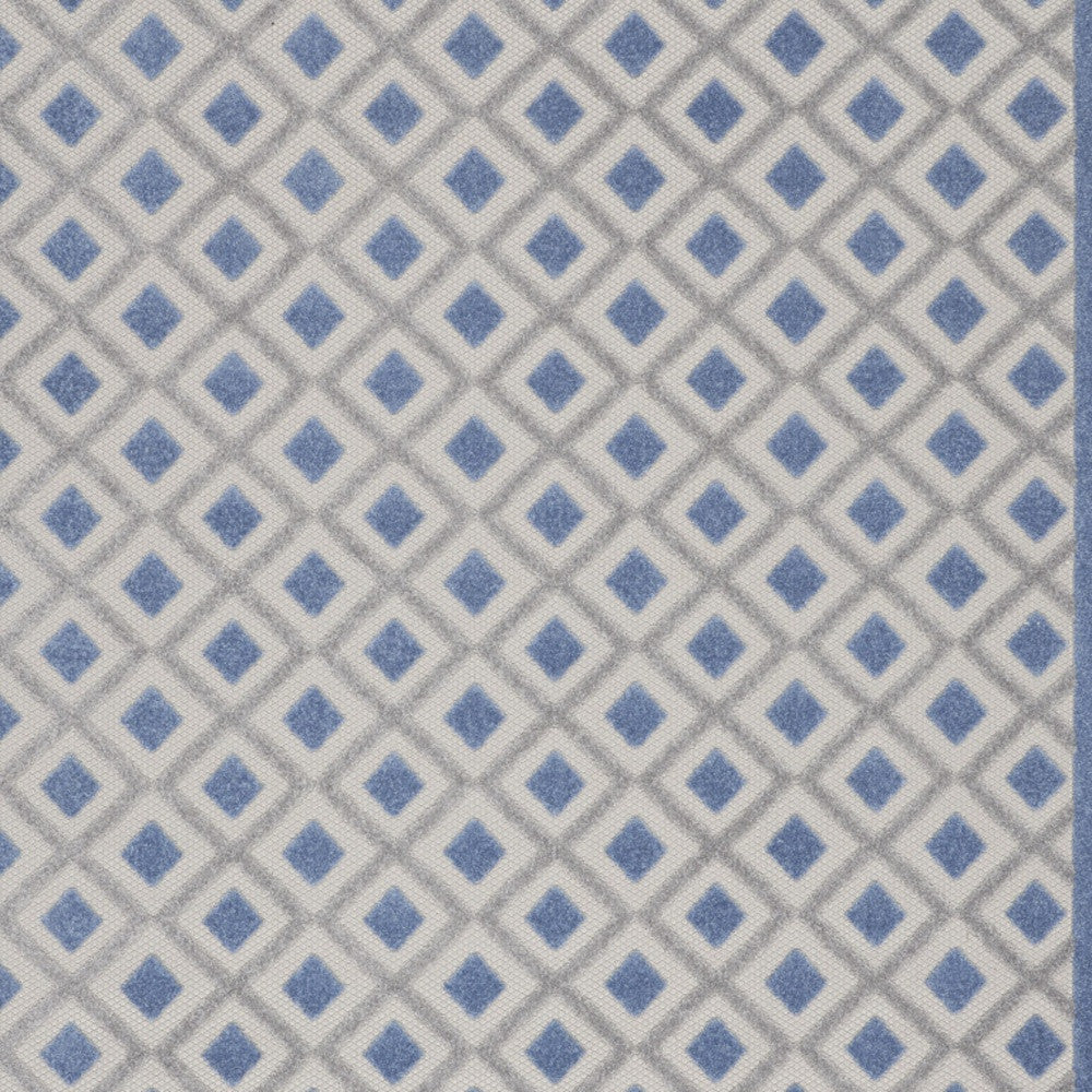 10' X 13' Blue And Grey Gingham Non Skid Indoor Outdoor Area Rug
