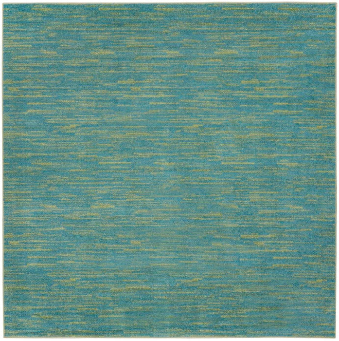 7' X 7' Blue And Green Square Striped Non Skid Indoor Outdoor Area Rug