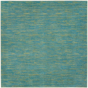 7' X 7' Blue And Green Square Striped Non Skid Indoor Outdoor Area Rug