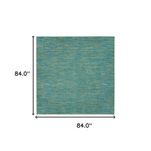 7' X 7' Blue And Green Square Striped Non Skid Indoor Outdoor Area Rug